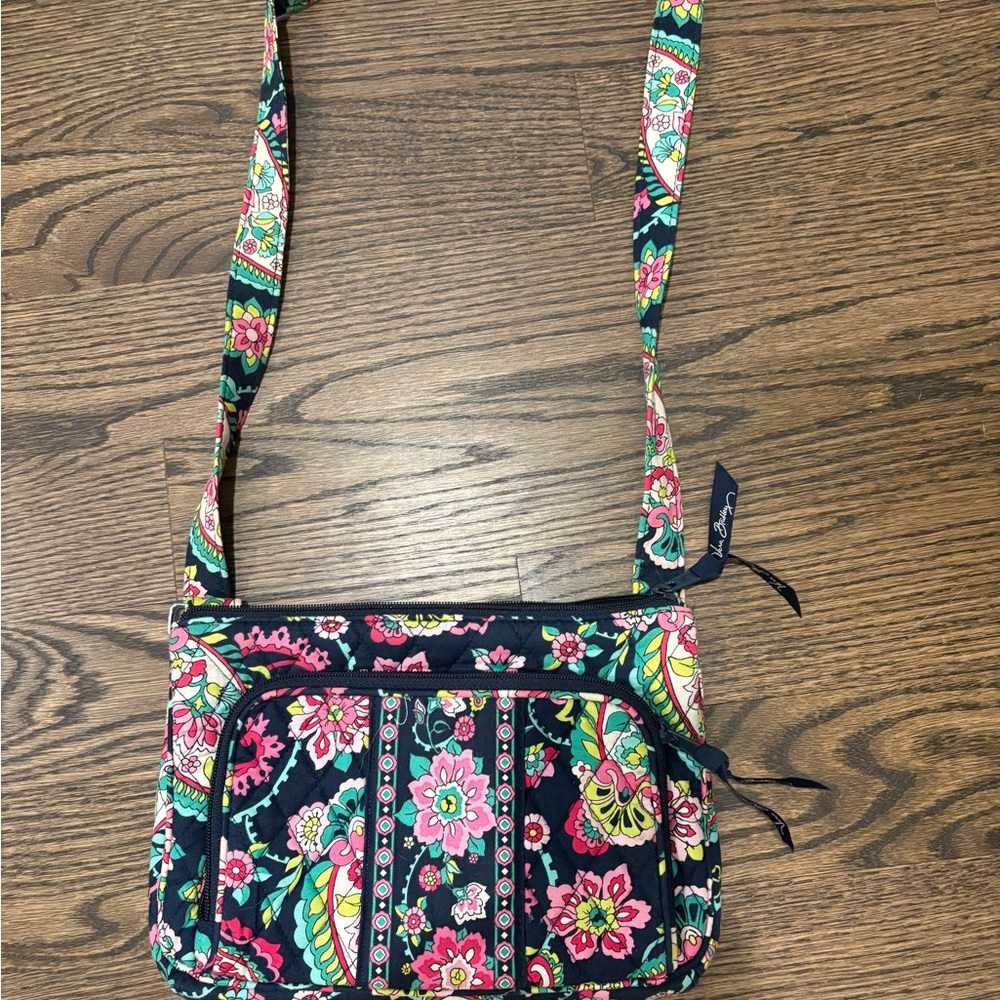 Vera Bradley Black and Pink Crossbody Bag Quilted Fabric